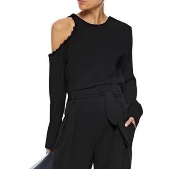 IRO Bherock Cold Shoulder Whipstitch Cut Out Top Blouse Black Size 36 - Picture 1 of 5